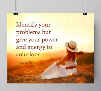 Identify Your Problems-Give Power to Solutions-Tony Robbins Inspirational Quotes Wall Art-10 x 8" Motivational Sunset Poster Print-Ready to Frame. Perfect Home-Office-School-Classroom Decor!
