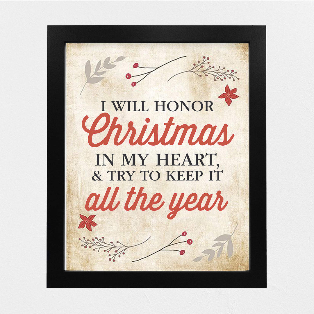 I Will Honor Christmas In My Heart Inspirational Holiday Wall Art -8 x 10" Christmas Carol Quote Print-Ready to Frame. Festive Home-Welcome-Farmhouse-Winter Decor. Great Gift for Dickens Fans!