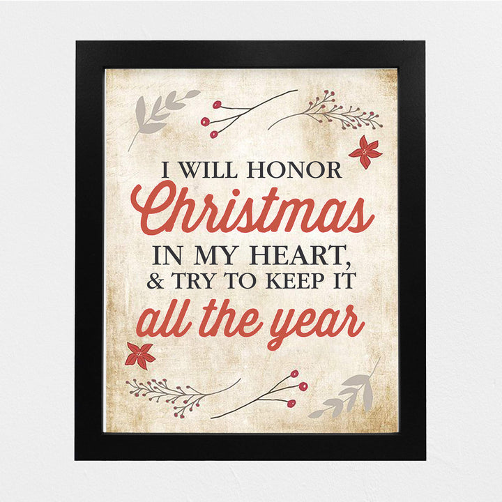 I Will Honor Christmas In My Heart Inspirational Holiday Wall Art -8 x 10" Christmas Carol Quote Print-Ready to Frame. Festive Home-Welcome-Farmhouse-Winter Decor. Great Gift for Dickens Fans!