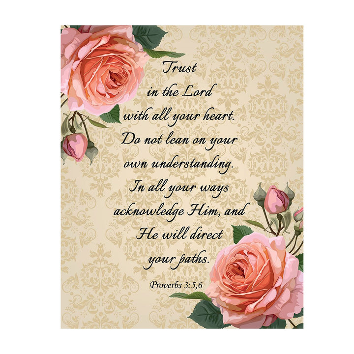 Proverbs 3:5-6-?Trust in the Lord With All Your Heart? Bible Verse Wall Art-8x10" Floral Typographic Scripture Print-Ready to Frame. Home-Office-Church D?cor. Great Christian Gift. Have Faith in Him!