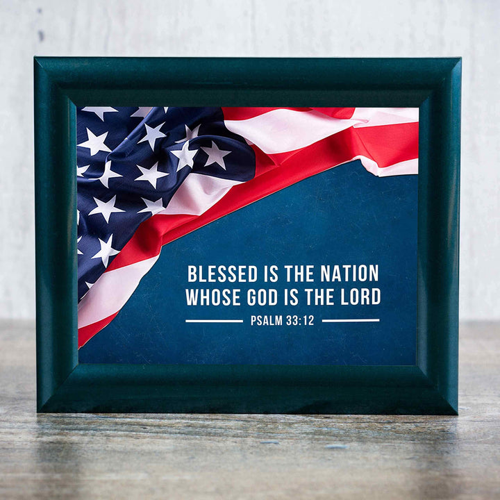 Psalm 33:12-"Blessed Is the Nation Whose God Is the Lord"-Bible Verse Wall Art -10 x 8" American Flag Scripture Print-Ready to Frame. Inspirational Home-Office-Church-Christian-Patriotic Decor.