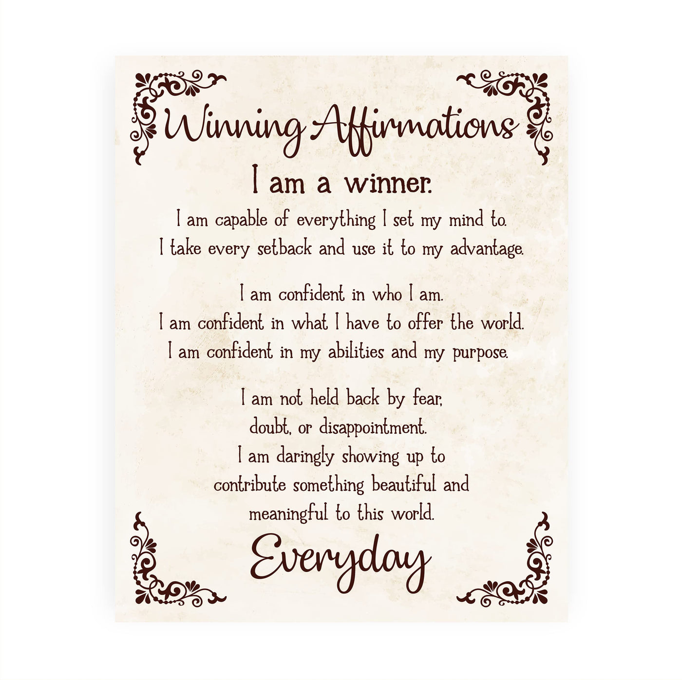 Winning Affirmations-8 x 10" Inspirational Poster Print. Motivational Wall Art-Ready to Frame. Ideal for Home D?cor-Office D?cor. Program Yourself to Win the Day!