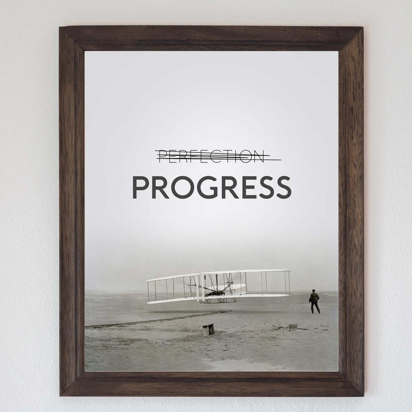 Progress Motivational Quotes Wall Art Sign -8 x 10" Black & White Vintage Airplane Picture Print -Ready to Frame. Inspirational Decor for Home-Office-Classroom-Gym. Great Gift for Motivation!