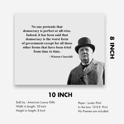 Winston Churchill- Quotes Wall Art-"Democracy Is Not Perfect"- 8 x 10" Portrait Wall Print-Ready to Frame. Retro Photographic Home-Office-Library-School D?cor. Perfect Gift for Government Buffs.