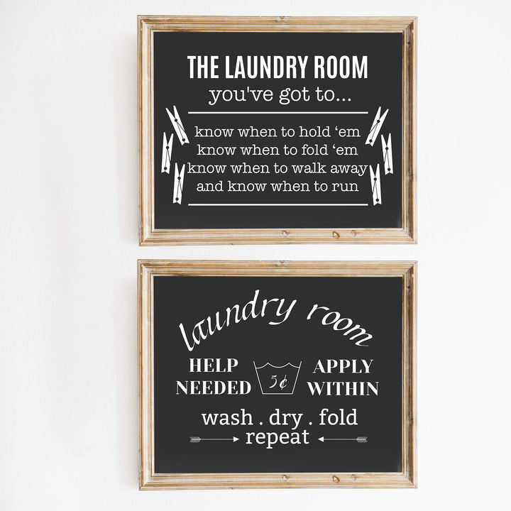 Funny Laundry Room Signs- (2) 10 x 8" Rustic Wall Decor Prints-Ready to Frame."The Laundry Room" &amp;"Help Needed-Apply Within" Fun Home-Farmhouse Decor. Humorous Accessories to Inspire Home Duties!