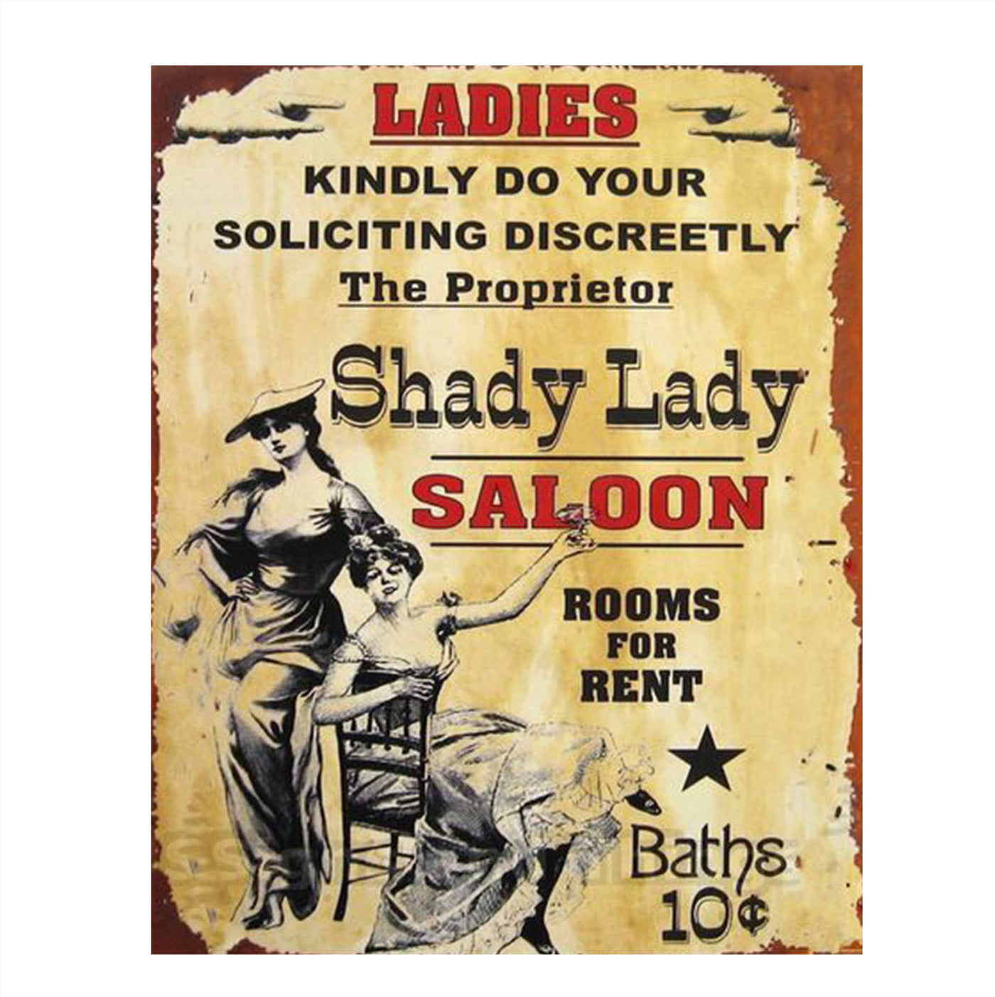 Shady Lady Saloon Vintage Sign Wall Art- 8 x 10"- Distressed Sign Replica Print-Ready to Frame."Ladies Solicit Discreetly"- Humorous Retro Decor- Great for Man Cave-Dorm-Bar-Garage.