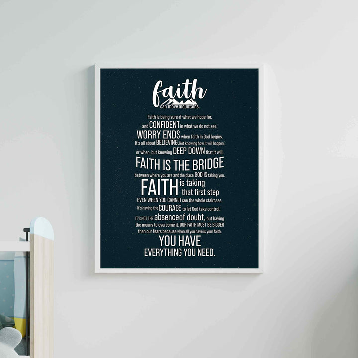 Faith Can Move Mountains-Inspirational Christian Wall Art -11 x 14" Starry Night Scripture Print-Ready to Frame. Home-Office-Sunday School-Church Decor. Great Gift! Faith In God Is All You Need!