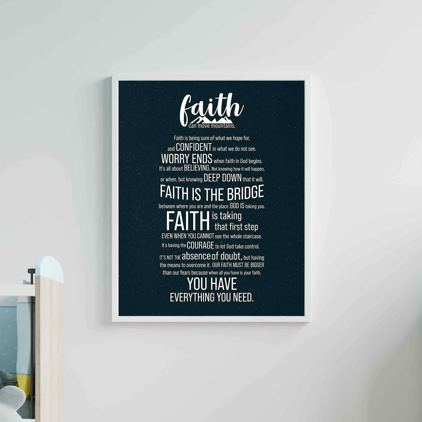 Faith Can Move Mountains-Inspirational Christian Wall Art -11 x 14" Starry Night Scripture Print-Ready to Frame. Home-Office-Sunday School-Church Decor. Great Gift! Faith In God Is All You Need!