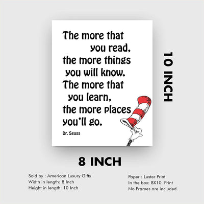 Dr. Seuss Quotes Wall Art-“The More You Read-More Things You'll Know”-8 x 10"