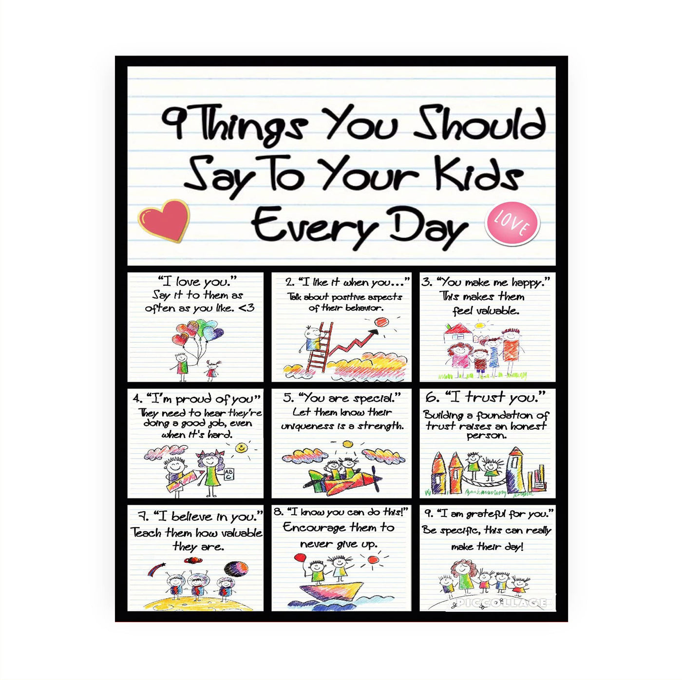 9 Things To Say To Kids Everyday Family Sign- Motivational Wall Art- 8 x 10" Print Wall Decor-Ready to Frame. Modern Sign Replica Print for Home-School. Encouraging Reminders For Parents & Teachers.