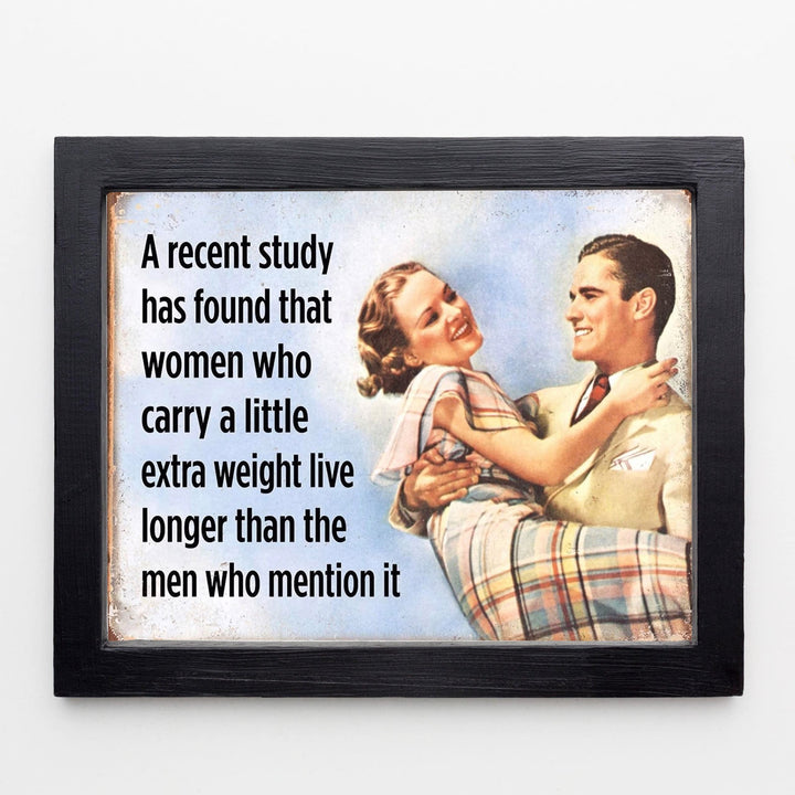 Women Who Carry Extra Weight Live Longer Funny Retro Wall Sign -10 x 8" Sarcastic Art Print -Ready to Frame. Humorous Home-Office-Bar-Shop-Man Cave Decor. Fun Novelty Gift! Printed on Photo Paper.
