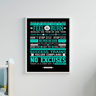 Feel the Burn-No Excuses Motivational Quotes Exercise Wall Sign -11 x 14" Inspirational Fitness Poster Print-Ready to Frame. Positive Decor for Home-Gym-Weight Room. Great Gift of Motivation!