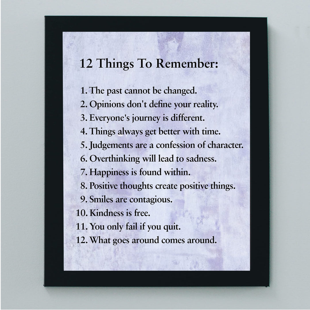 "12 Things To Remember"- Inspirational Wall Art- 8 x 10" Print Wall Decor -Ready to Frame. Modern Typographic Print for Home-Office-School Decor. Great Positive Thinking &amp; Graduation Gift!