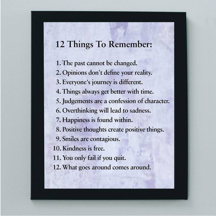 "12 Things To Remember"- Inspirational Wall Art- 8 x 10" Print Wall Decor -Ready to Frame. Modern Typographic Print for Home-Office-School Decor. Great Positive Thinking &amp; Graduation Gift!