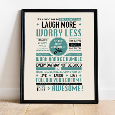 Good Day To Have Good Day- Inspirational-Positive Life Rules Wall Poster. 11 x 14" Modern Wall Art Print-Ready to Frame. Motivational Home-Office-School D?cor. Great Reminders to Live-Laugh-Love!