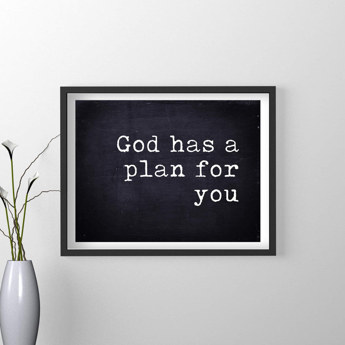 ?God Has A Plan For You" Inspirational Christian Wall Art -14 x 11" Typographic Replica Distressed Print-Ready to Frame. Motivational Home-Office-Farmhouse-Church Decor. Great Gift of Faith!