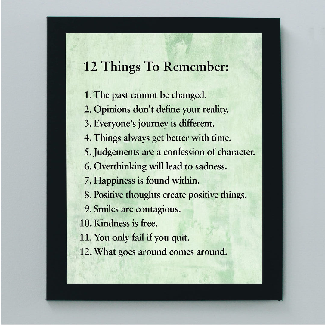 "12 Things To Remember"- Inspirational Wall Art- 8 x 10" Print Wall Decor -Ready to Frame. Modern Typographic Print for Home-Office-School Decor. Great Positive Thinking &amp; Graduation Gift!