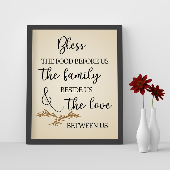 Bless the Food Before Us-Family Beside Us Christian Prayer Wall Art -8 x 10" Rustic Kitchen Print-Ready to Frame. Inspirational Wall Decor w/Farmhouse Design. Perfect Home &amp; Dining Room Decor!