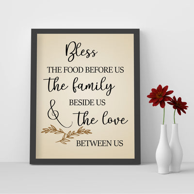 Bless the Food Before Us-Family Beside Us Christian Prayer Wall Art -8 x 10" Rustic Kitchen Print-Ready to Frame. Inspirational Wall Decor w/Farmhouse Design. Perfect Home & Dining Room Decor!