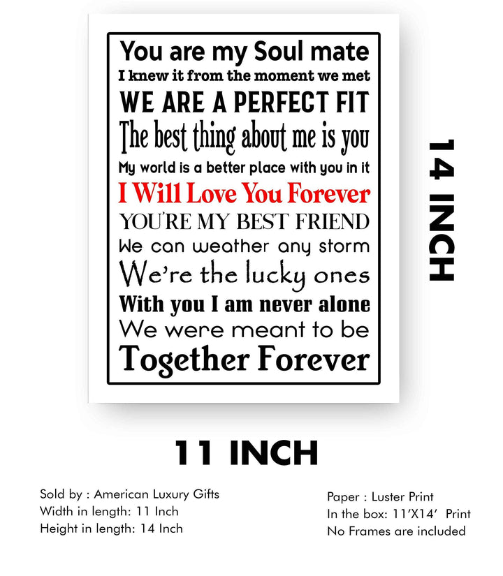 You Are My Soul Mate Love Quotes Wall Art Decor -11 x 14" Inspirational Love &amp; Marriage Poster Print-Ready to Frame. Romantic Gift for Spouse-Partner-Newlyweds. Perfect Wedding-Anniversary Present!