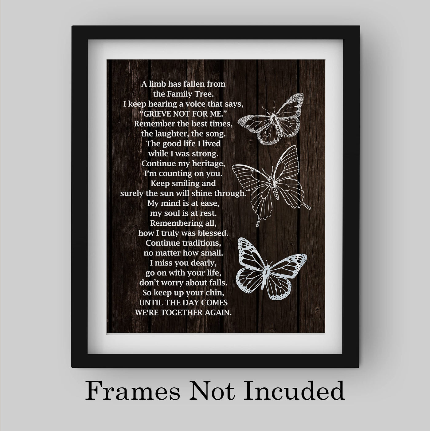 "A Limb Has Fallen From the Family Tree" Inspirational Memorial Wall Art -8 x10" Loving Sympathy Butterfly Print -Ready to Frame. Home-Office-Spiritual-Christian Decor. Gift of Remembrance!