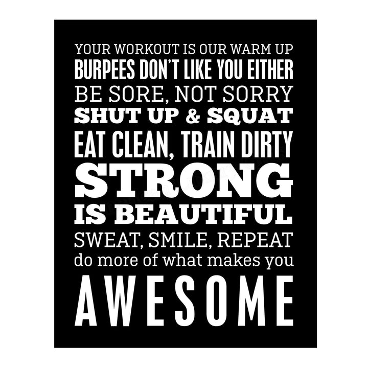 Be Sore, Not Sorry-Sweat, Smile, Repeat-11 x 14" Motivational Exercise Poster Print. Funny Typographic Wall Art Sign- Ready to Frame. Home-Office-Gym-Garage Decor. Great Novelty Gift of Motivation!