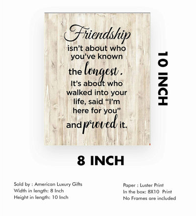 Friendship Isn't About Who You've Known Longest Inspirational Friendship Sign -8 x 10" Typographic Wall Art Print-Ready to Frame. Home-Office-School-Dorm Decor. Great Gift for All Friends & BFF's!