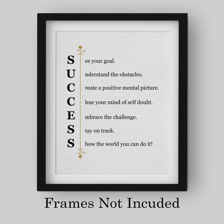 "Success -See Your Goal"-Motivational Quotes Wall Art Sign -11 x 14" Modern Typographic Picture Print -Ready to Frame. Inspirational Home-Office-Classroom-Work Decor. Great Gift of Motivation!