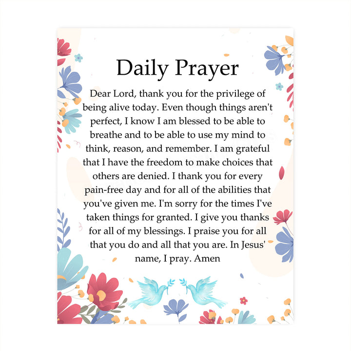 Daily Prayer-Christian Wall Art -8 x 10" Inspirational Scripture Print -Ready to Frame. Floral Design. Perfect Home-Office-Church-Sunday School Decor! Great Religious Gift of Faith &amp; Inspiration!