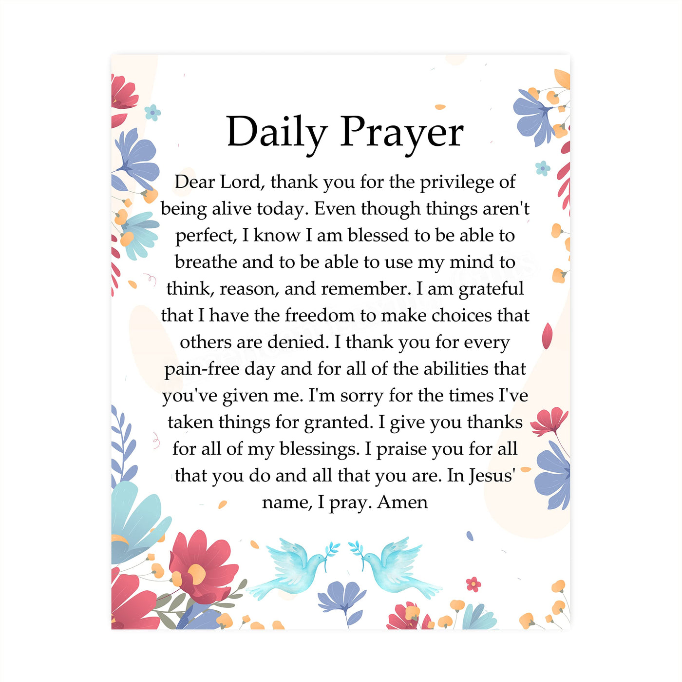 Daily Prayer-Christian Wall Art -8 x 10" Inspirational Scripture Print -Ready to Frame. Floral Design. Perfect Home-Office-Church-Sunday School Decor! Great Religious Gift of Faith & Inspiration!