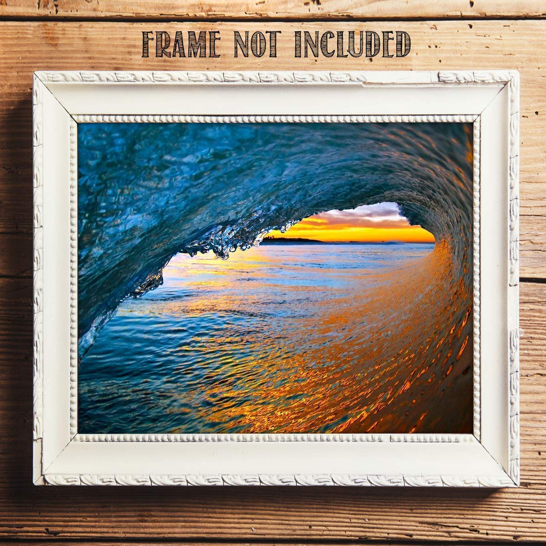 Sunset Wonder Wave - Inside the Pipe - 8 x 10 Print Wall Art - Ready to Frame. Modern Home D?cor, Office D?cor &amp; Wall Prints for Beach- Surfing Themed Wall Decor. Makes a Perfect Gift for Ocean Lovers