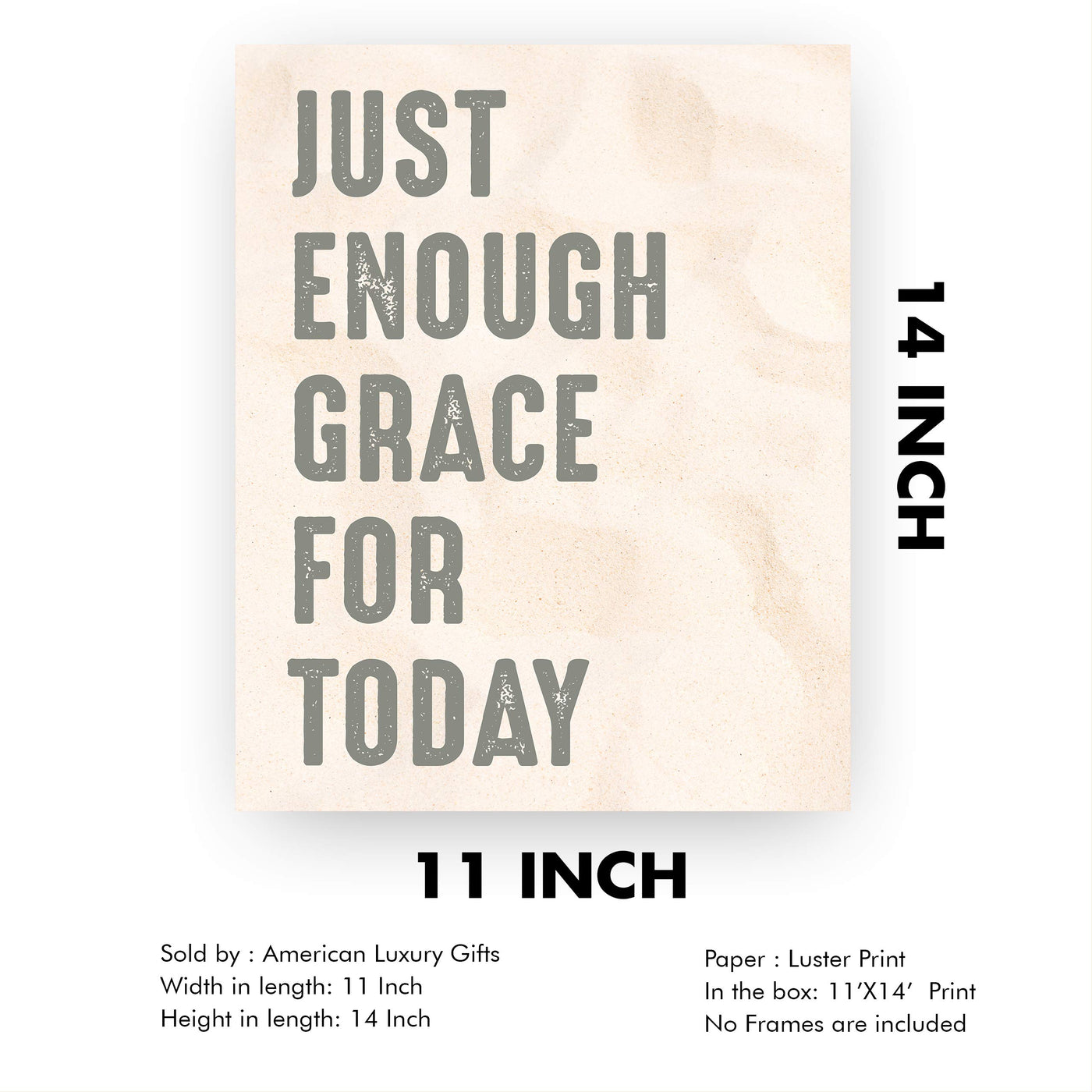Just Enough Grace for Today Inspirational Quotes Wall Art-11 x 14" Christian Poster Print-Ready to Frame. Modern Typographic Design. Motivational Decor for Home-Office-Farmhouse-Church. Great Gift!