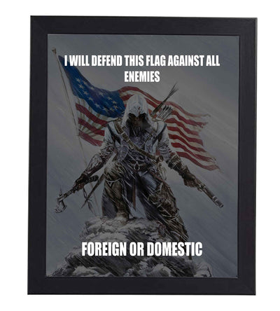 I Will Defend This Flag Against All Enemies-Patriotic Quotes Wall Art- 8 x 10" Pro-American Poster Print-Ready To Frame. Perfect for Home-Office-Garage-Bar Decor. Display Your American Pride!