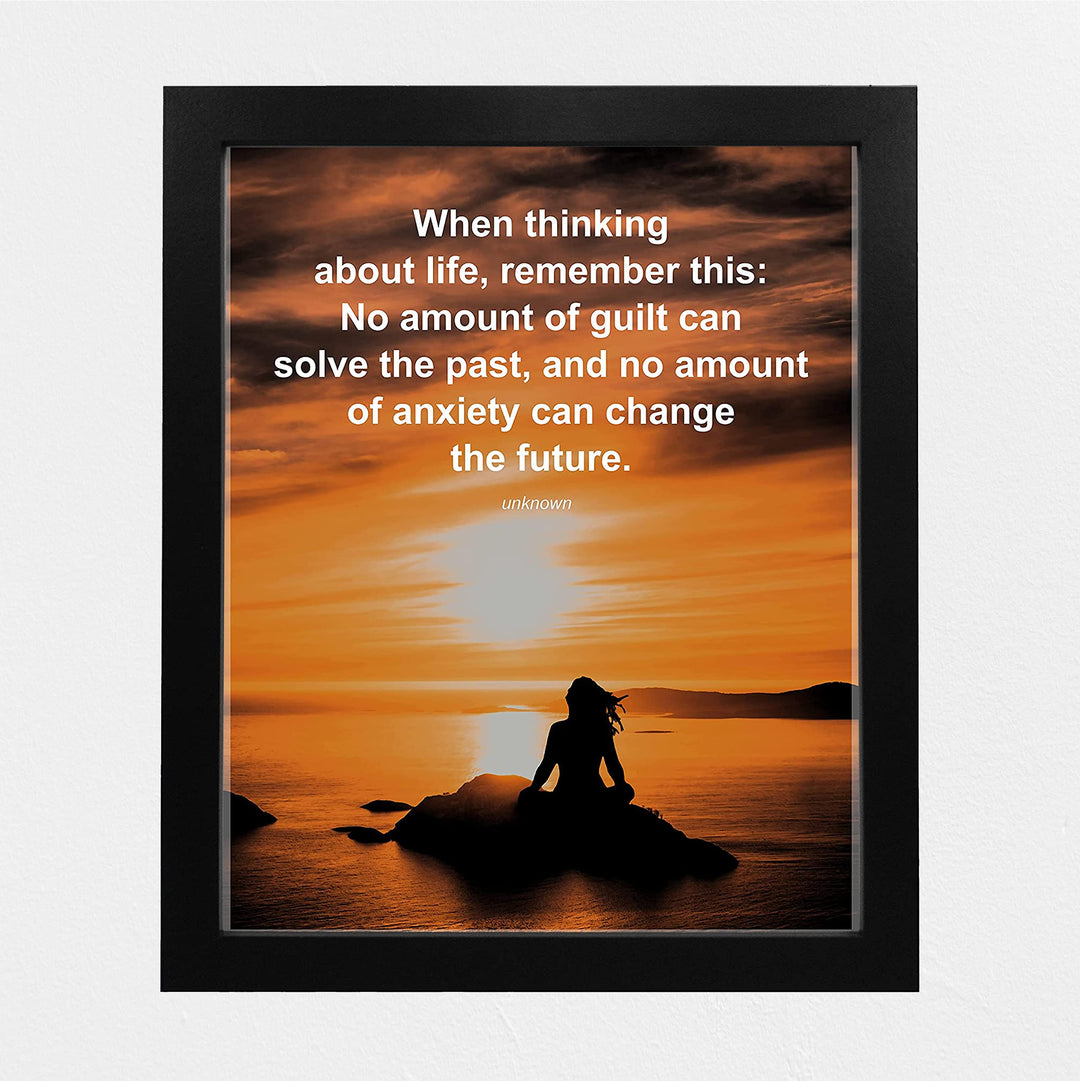 No Amount of Anxiety Can Change the Future Motivational Quotes Wall Art -8 x 10" Ocean Sunset Print-Ready to Frame. Inspirational Decor for Home-Office-School-Dorm-Beach House. Great Life Lesson!