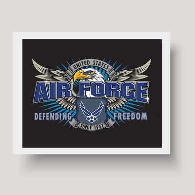 U.S. Air Force Emblem Poster Print- 10 x 8"- USAF Airmen's Wall Art Prints-Ready To Frame."Defending Freedom Since 1947". Home-Office-Garage-Military Decor. Great Gift to Show Air Force Pride!