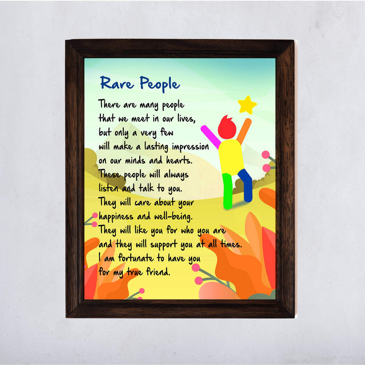Rare People Inspirational Friendship Wall Art Sign -11 x 14" Modern Typographic Poster Print-Ready to Frame. Motivational Home-Office-School-Dorm Decor. Great Gift &amp; Reminder of True Friends!