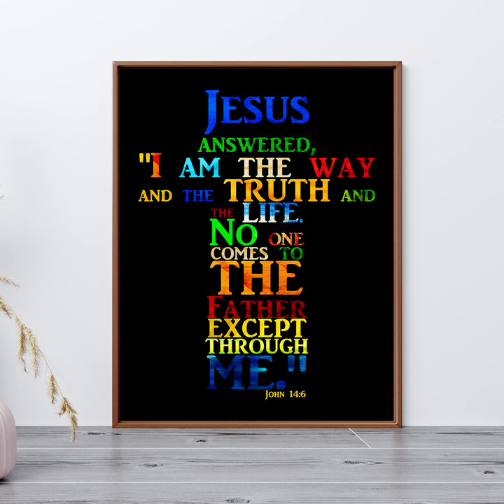 "Jesus-I Am the Way, Truth &amp; Life"-Bible Verse Wall Art -Cross Word Art Sign -Scripture Wall Print-Ready to Frame. Home-Office-Church-Religious Decor. John 14:6. Great Christian Gift!