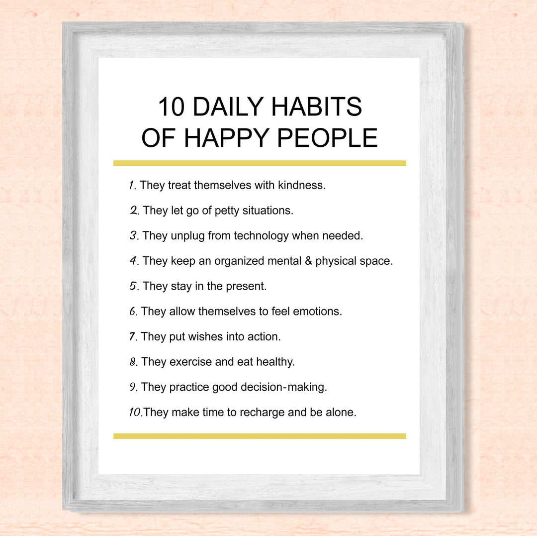 "10 Daily Habits of Happy People"-Motivational Quotes Wall Art -8x10" Inspirational Print -Ready to Frame. Home-Office-Classroom-Teen Decor. Great Gift for Teachers, Graduates, &amp; Motivation!