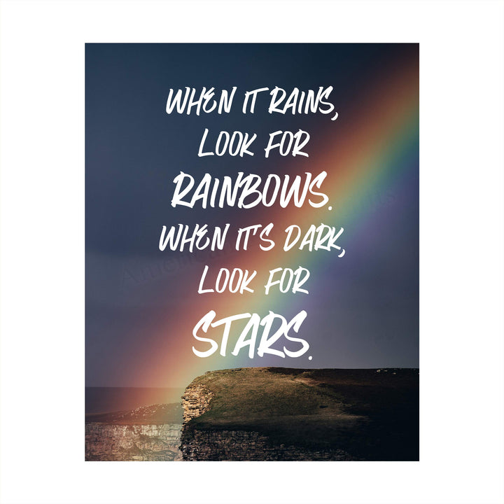 When It Rains, Look For Rainbows Inspirational Quotes Wall Sign -8 x 10" Wall Art Print-Ready to Frame. Modern Typographic Design. Home-Office-Studio-Motivation Decor. Great Positive Advice!