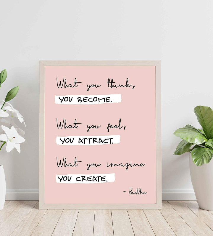 Buddha-"What You Think You Become" Spiritual Quotes Wall Art- 8 x 10" Modern Inspirational Wall Print-Ready to Frame. Positive Home-Studio-Office Decor for Mindfulness. Great Zen Gift &amp; Reminder!