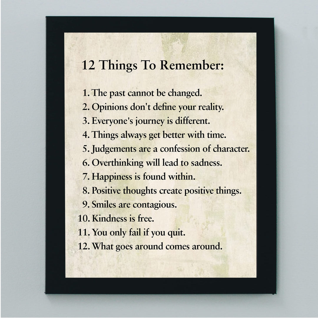 "12 Things To Remember"- Inspirational Wall Art- 8 x 10" Print Wall Decor -Ready to Frame. Modern Typographic Print for Home-Office-School Decor. Great Positive Thinking &amp; Graduation Gift!
