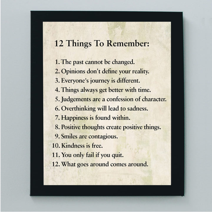 "12 Things To Remember"- Inspirational Wall Art- 8 x 10" Print Wall Decor -Ready to Frame. Modern Typographic Print for Home-Office-School Decor. Great Positive Thinking &amp; Graduation Gift!