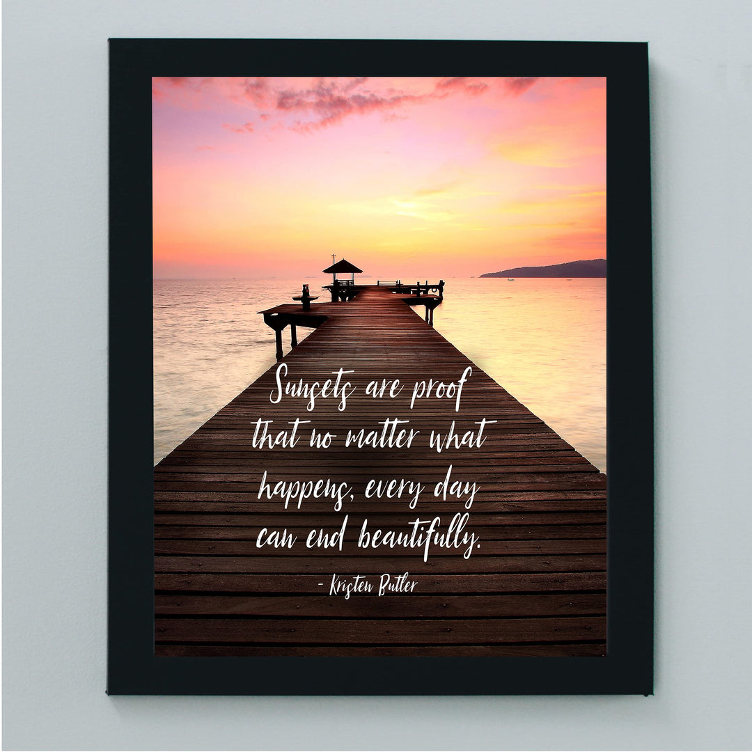 Sunsets Are Proof Every Day Can End Beautifully Inspirational Quotes Wall Art -8 x 10" Ocean Dock Sunset Print-Ready to Frame. Home-Office-Studio Decor. Perfect Guest-Beach House Decoration!