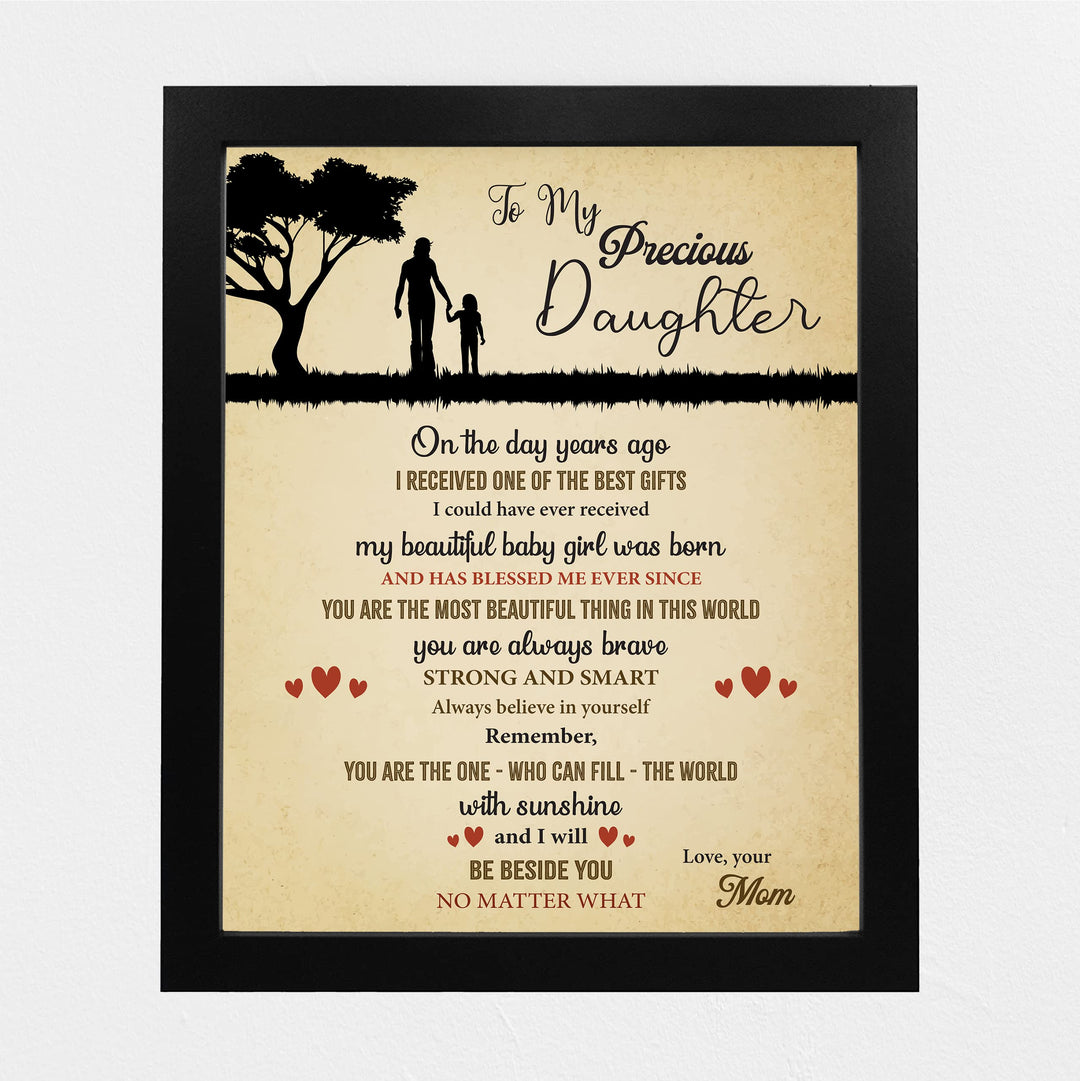 To My Precious Daughter -Love Mom Inspirational Family Wall Art -8 x 10" Rustic Mom &amp; Daughter Silhouette Print -Ready to Frame. Home - Girls Bedroom Decor. Loving, Keepsake Gift for All Daughters!