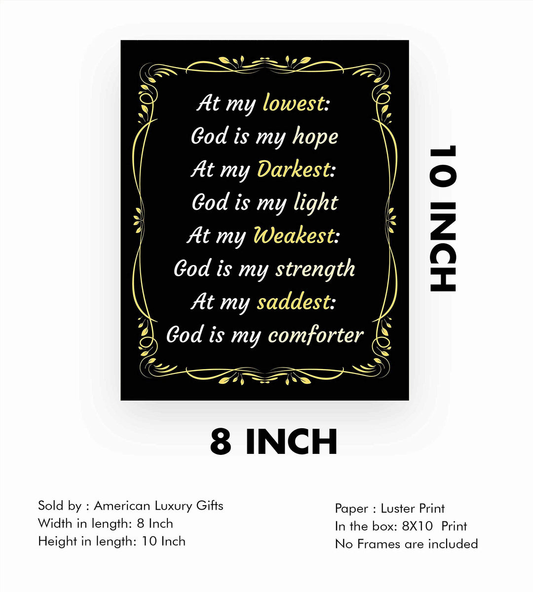 God Is My Hope-Light-Strength-Comforter-Spiritual Wall Art-8 x 10" Modern Typographic Poster Print-Ready to Frame. Inspirational Home-Office-Church D?cor. Great Christian Reminder of God&