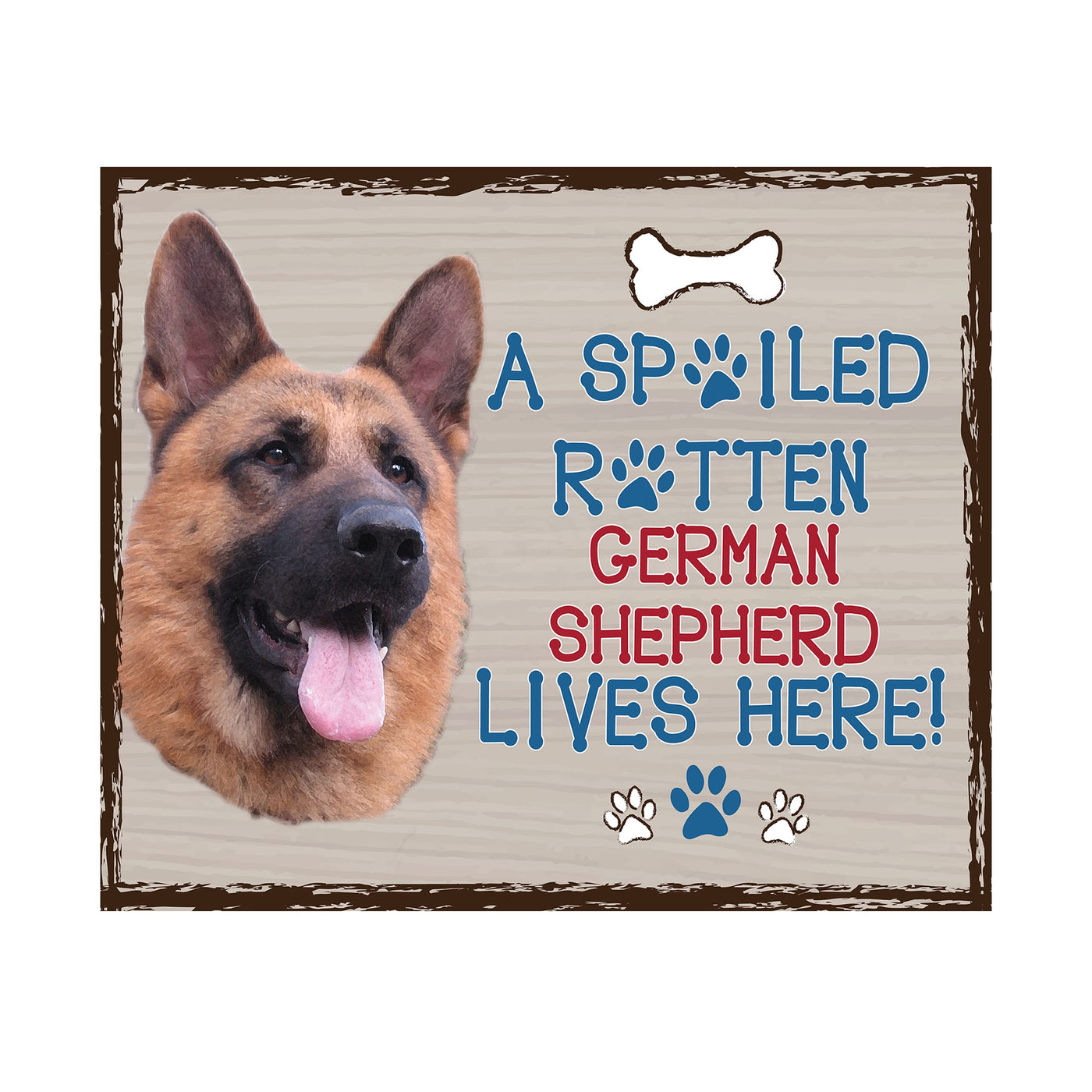 German Shepherd-Dog Poster Print-10 x 8" Wall Decor Sign-Ready To Frame."A Spoiled Rotten German Shepherd Lives Here". Perfect Pet Wall Art for Home-Kitchen-Cave-Bar-Garage. Great Gift for GS Owner.