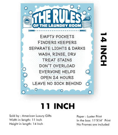 Rules of the Laundry Room-Leave No Sock Behind-Funny Signs Wall Art-8 x 10" Vintage Typographic Poster Print-Ready to Frame. Home-Guest House Decor-Accessories. Funny Decor to Inspire Home Duties!