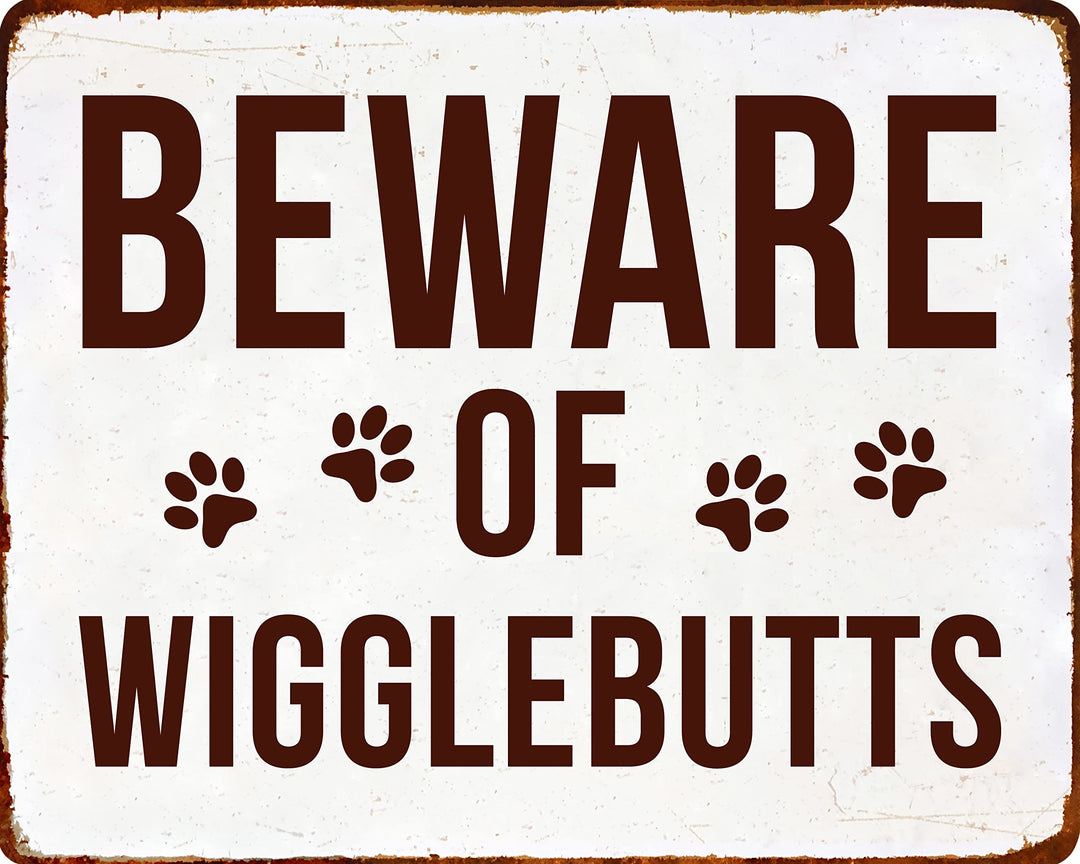 "Beware of WiggleButts"-Funny Dog Wall Art Sign -10 x 8" Rustic Pet Lovers Wall Decor Print -Ready to Frame. Modern Sign for Home-Kitchen-Welcome-Vet&