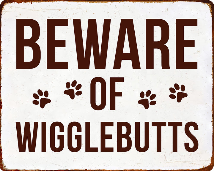 "Beware of WiggleButts"-Funny Dog Wall Art Sign -10 x 8" Rustic Pet Lovers Wall Decor Print -Ready to Frame. Modern Sign for Home-Kitchen-Welcome-Vet&