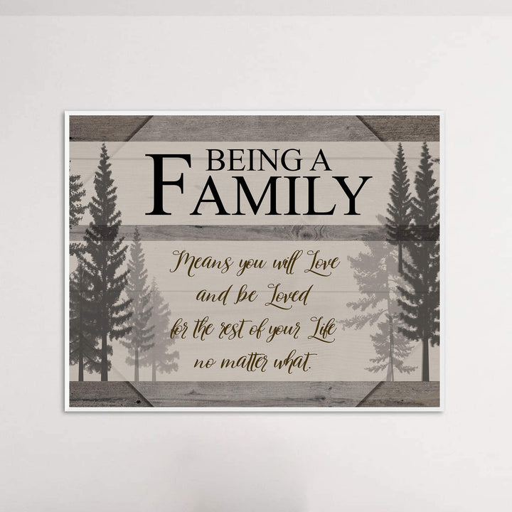 Being A Famly Means You Will Love &amp; Be Loved Inspirational Family Wall Art -14 x 11" Modern Typographic Poster Print -Ready to Frame. Home-Entryway Decor. Perfect for Guest-Cabin-Lake House Decor!